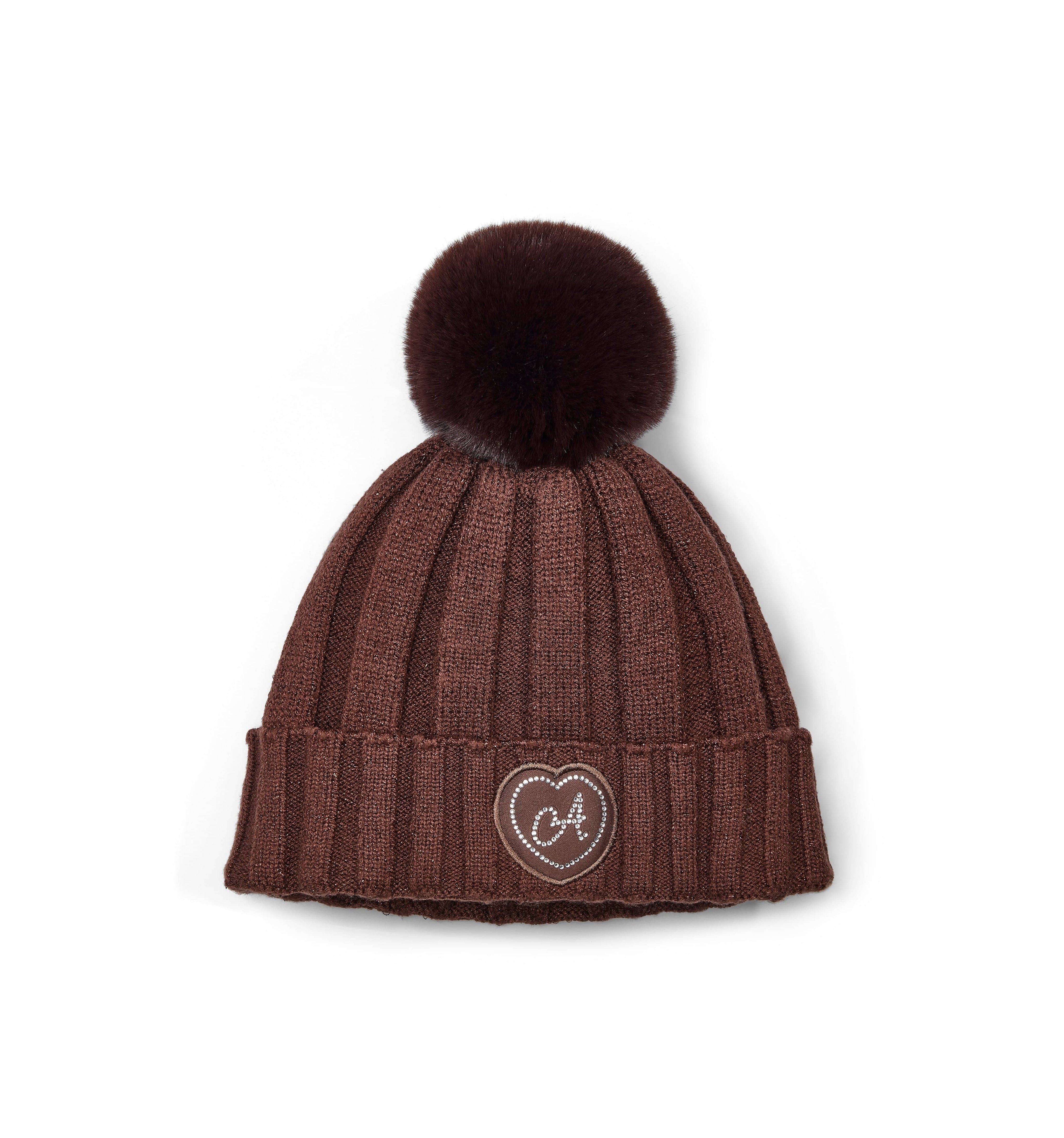 A DEE - Initial Icon Mallory Pom Pom Lurex Hat -Chocolate Brown