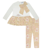 A DEE - Abstract Teddy Summer Teddy Print Bow Legging Set - Beige