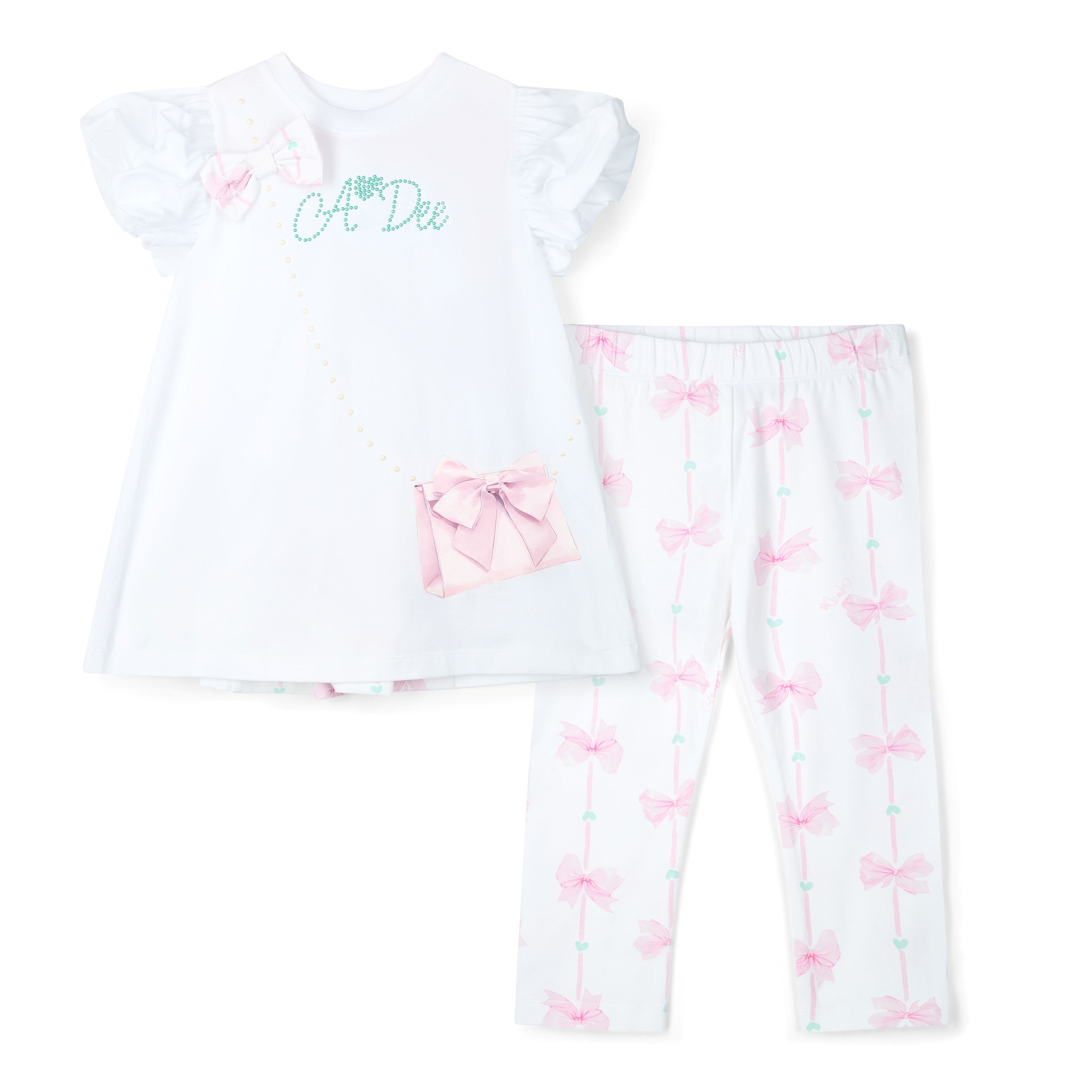 A DEE - Rita Bow-tique Chic Handbag Leggings Set With Back Insert  - White