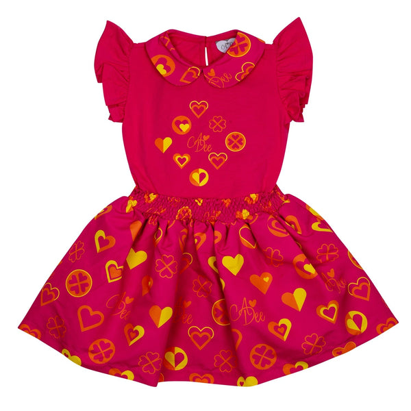 A DEE - Molly Bold Hearts Colour Block Mixed Dress - Hot Pink