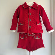 Rahigo - Three Piece Short Set With Camel Trim -  Red
