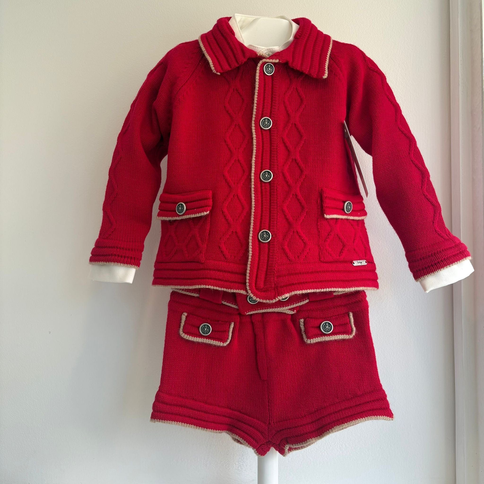 Rahigo - Three Piece Short Set With Camel Trim -  Red