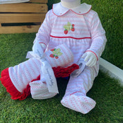 MAGNOLIA BABY - So Berry Cute Embroidered Collared Babygrow & Blanket - Red