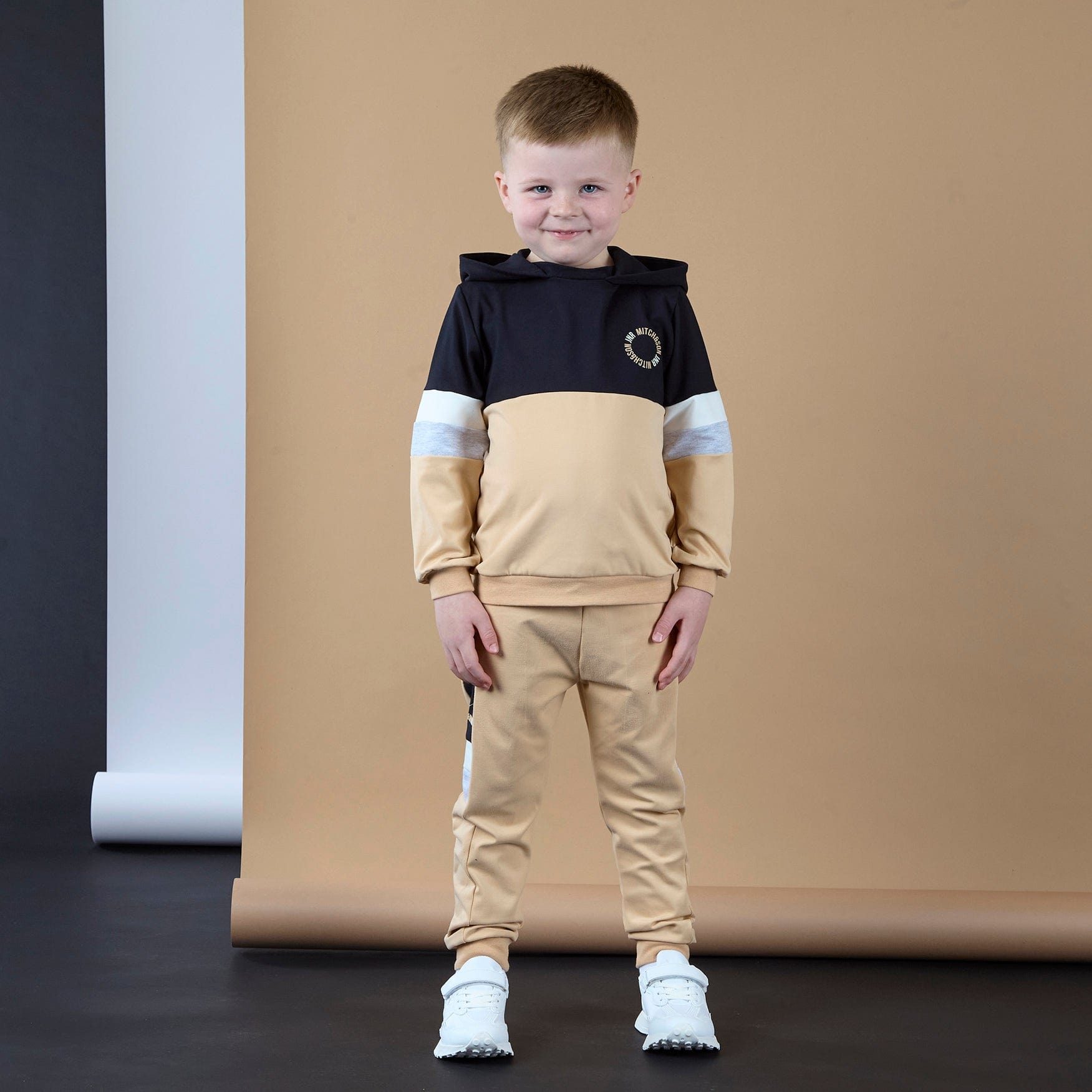 MITCH & SON - JNR Landon Cut N Sew Hoody Tracksuit - Latte Beige