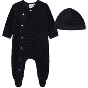 HUGO BOSS - Velour Babygrow  & Hat Set -  Navy