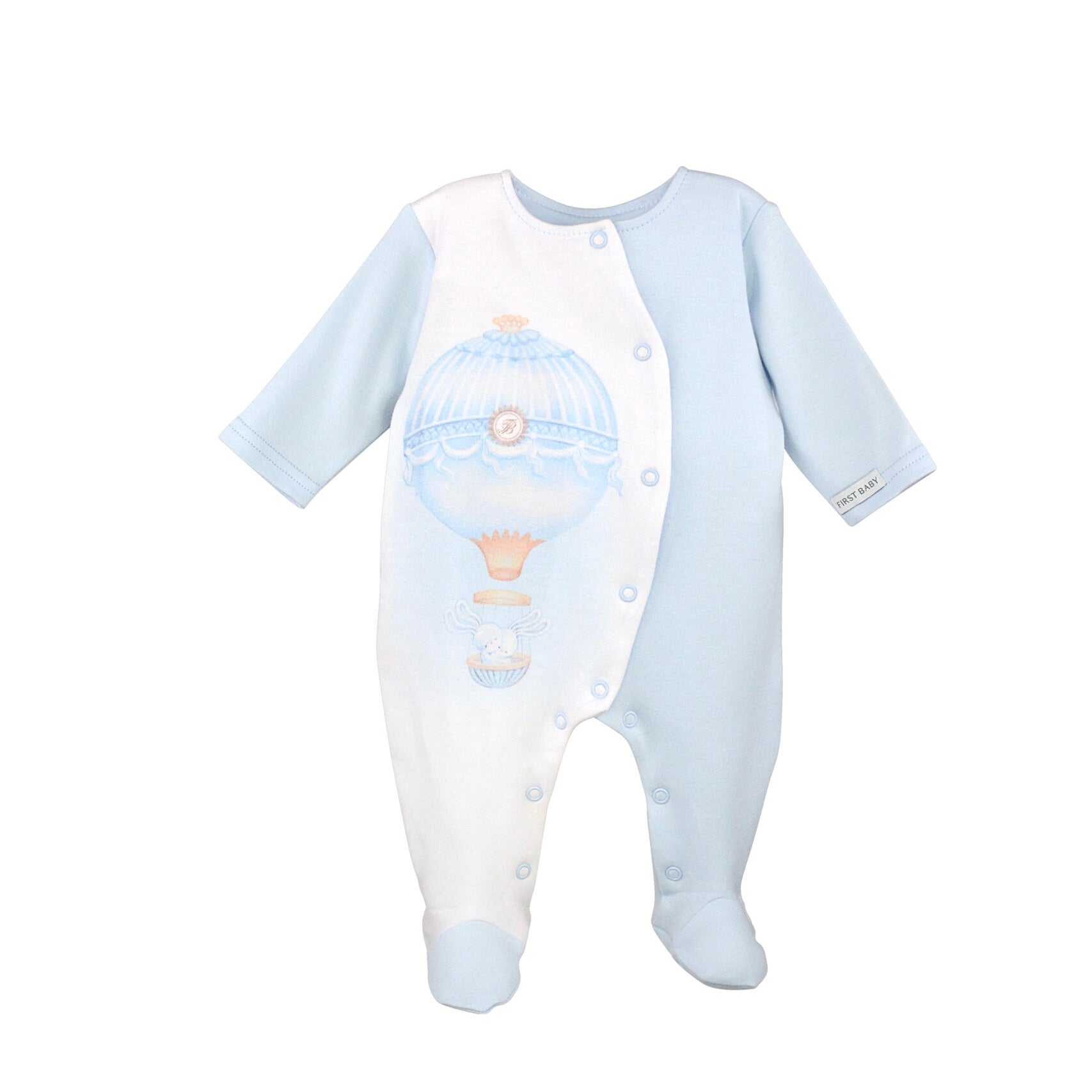 FIRST BABY - Hot Air Ballon Babygrow  - Blue
