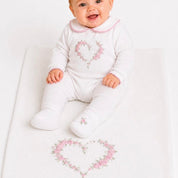 BIMBALO - Hand Embroidered Knitted  Blanket Romper & Booties - White
