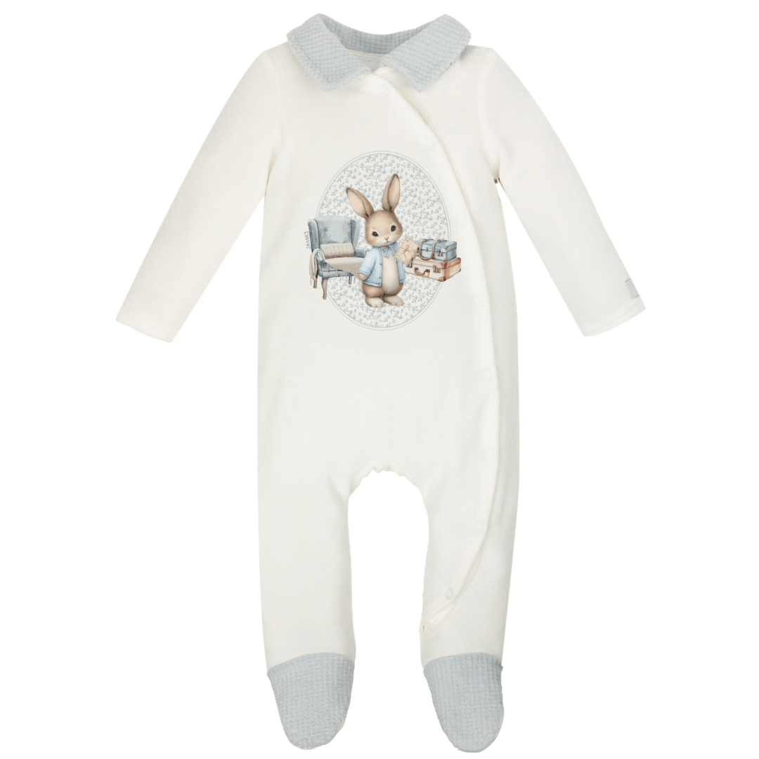 JAMIKS - Velour Damaso Rabbit Babygrow - Blue