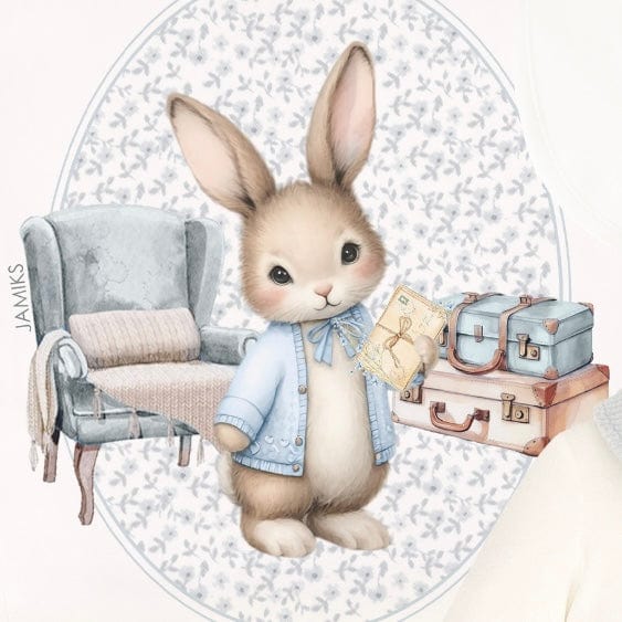 JAMIKS - Velour Damaso Rabbit Blanket- Blue