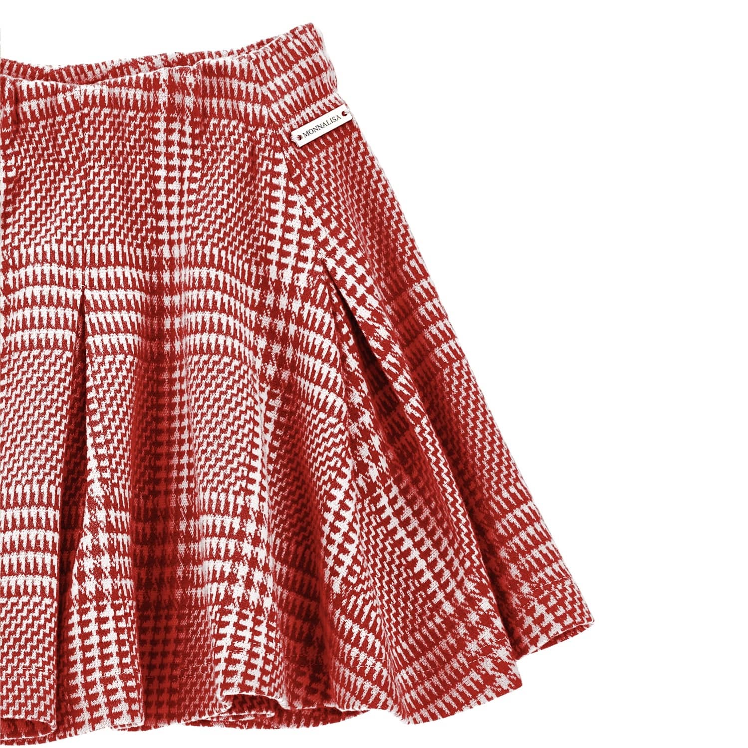 MONNALISA - Teddy Top &  Dog Tooth Skirt Set - Red