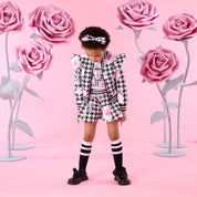 A DEE - Winter Bloom Autumn  Houndstooth Print Bomber - Black