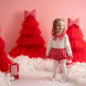 LITTLE A - Little Bows Katy Check Jam Pant Set - Vibrant Red