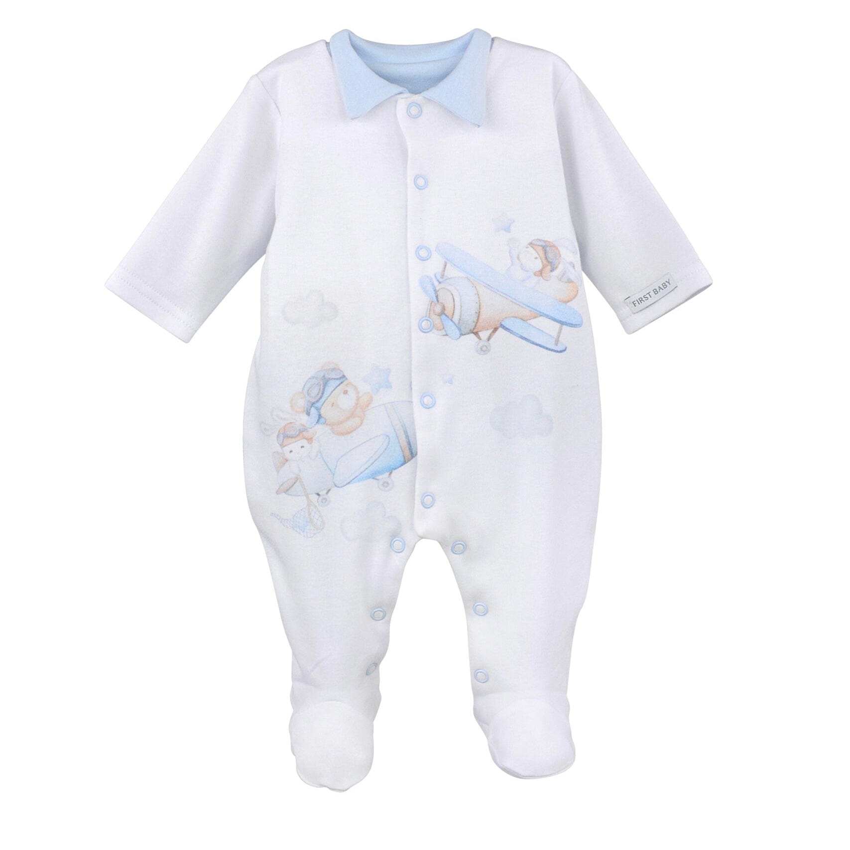 FIRST BABY - Planes Babygrow With Collar - Blue