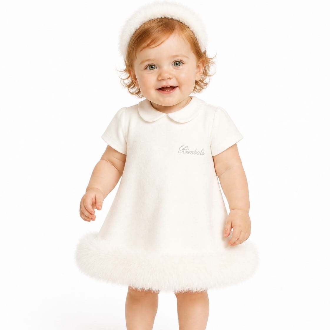 Bimbalo - Fur Peter Pan Collar Dress - Cream