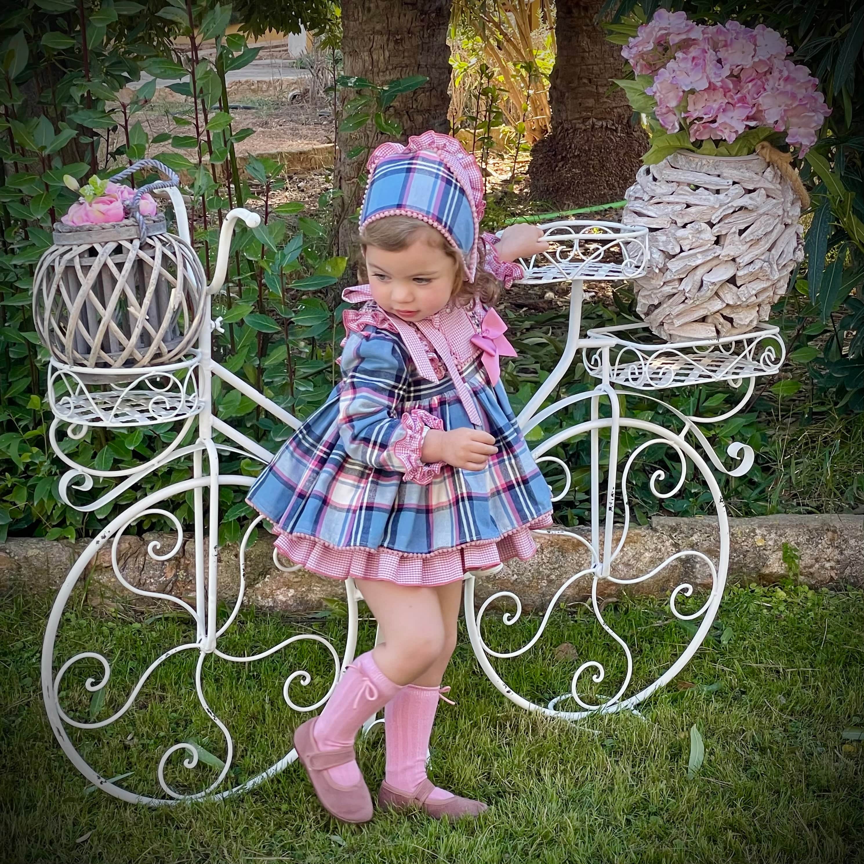 LA AMAPOLA - Cristel Baby Dress & Bonnet - Blue