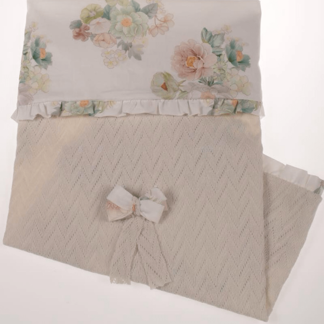 BARCELLINO - Floral Two Piece, Bib & Blanket - Peach