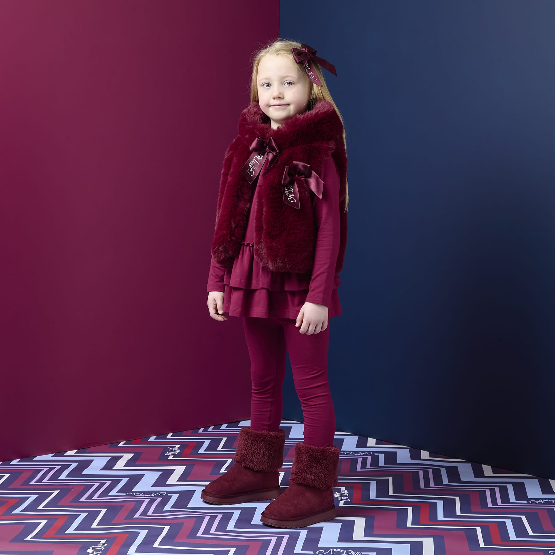 A DEE - Chevron Charm Anna Fur Gilet - Deep Cherry