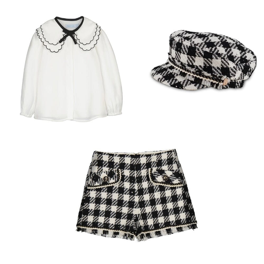 ABEL & LULA - Tweed Shorts & Blouse Set - Black