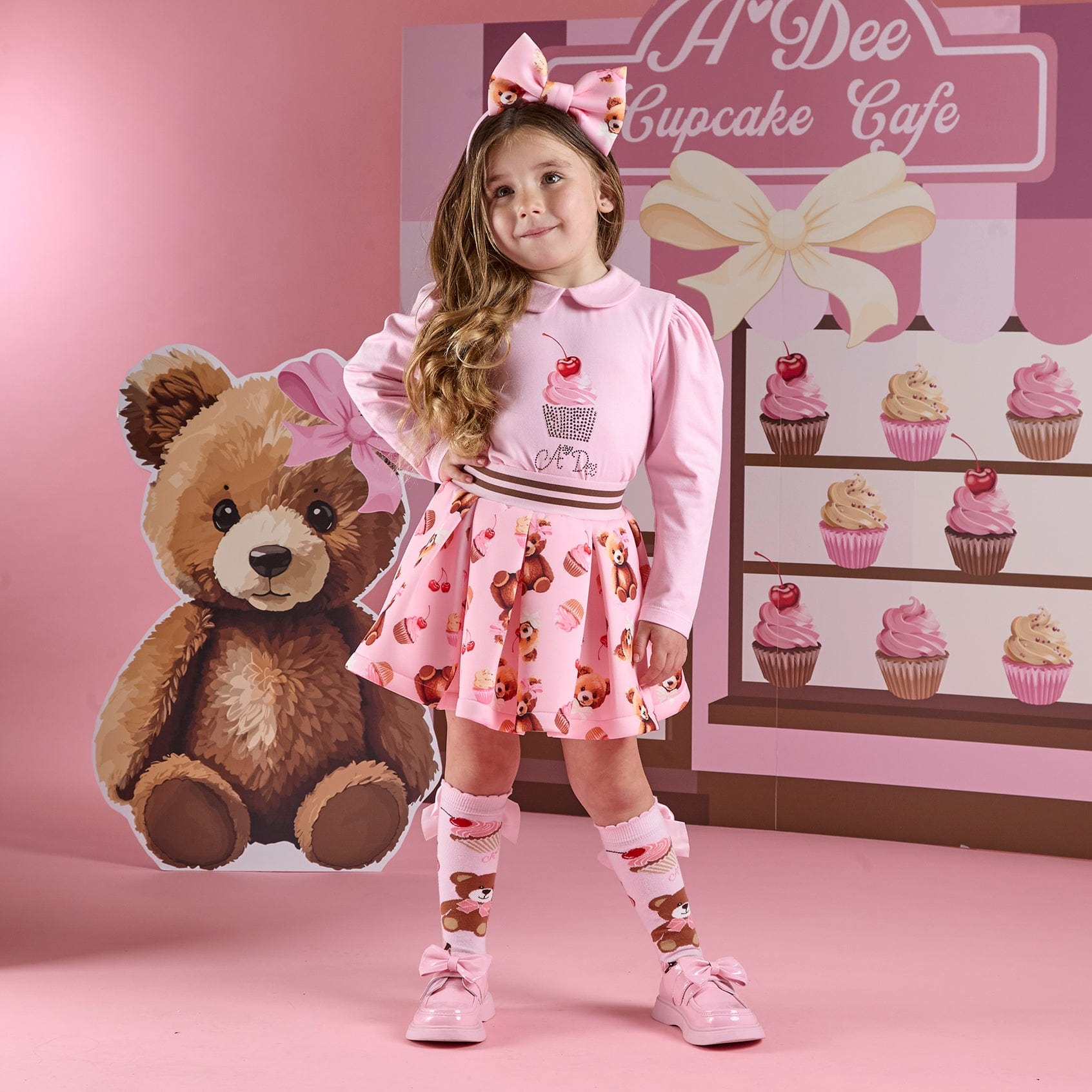A DEE - Teddy Bear Bakery Mabel Bear Print Skirt Set - Pink Fairy