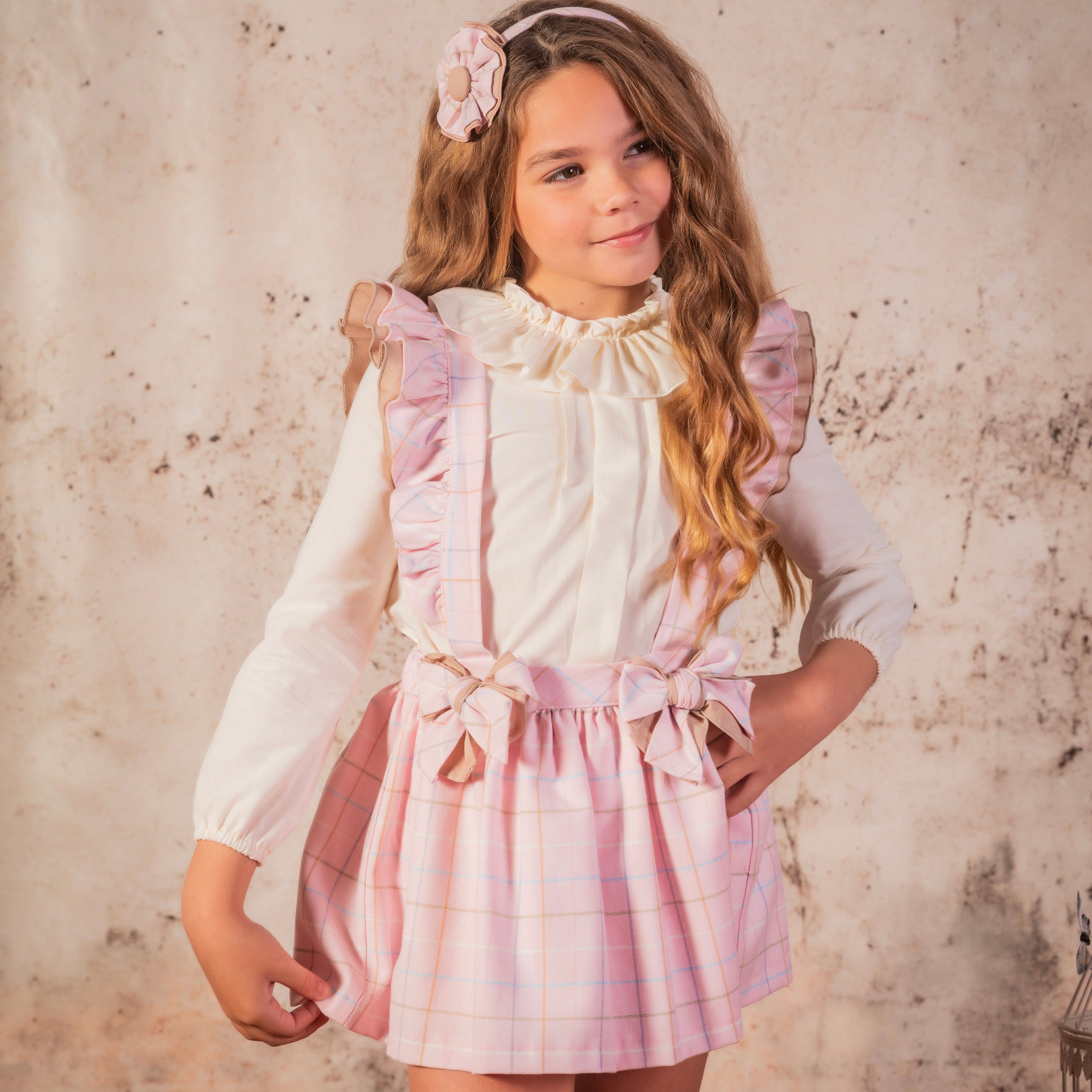 BABINE Check Pinafore Set Pink