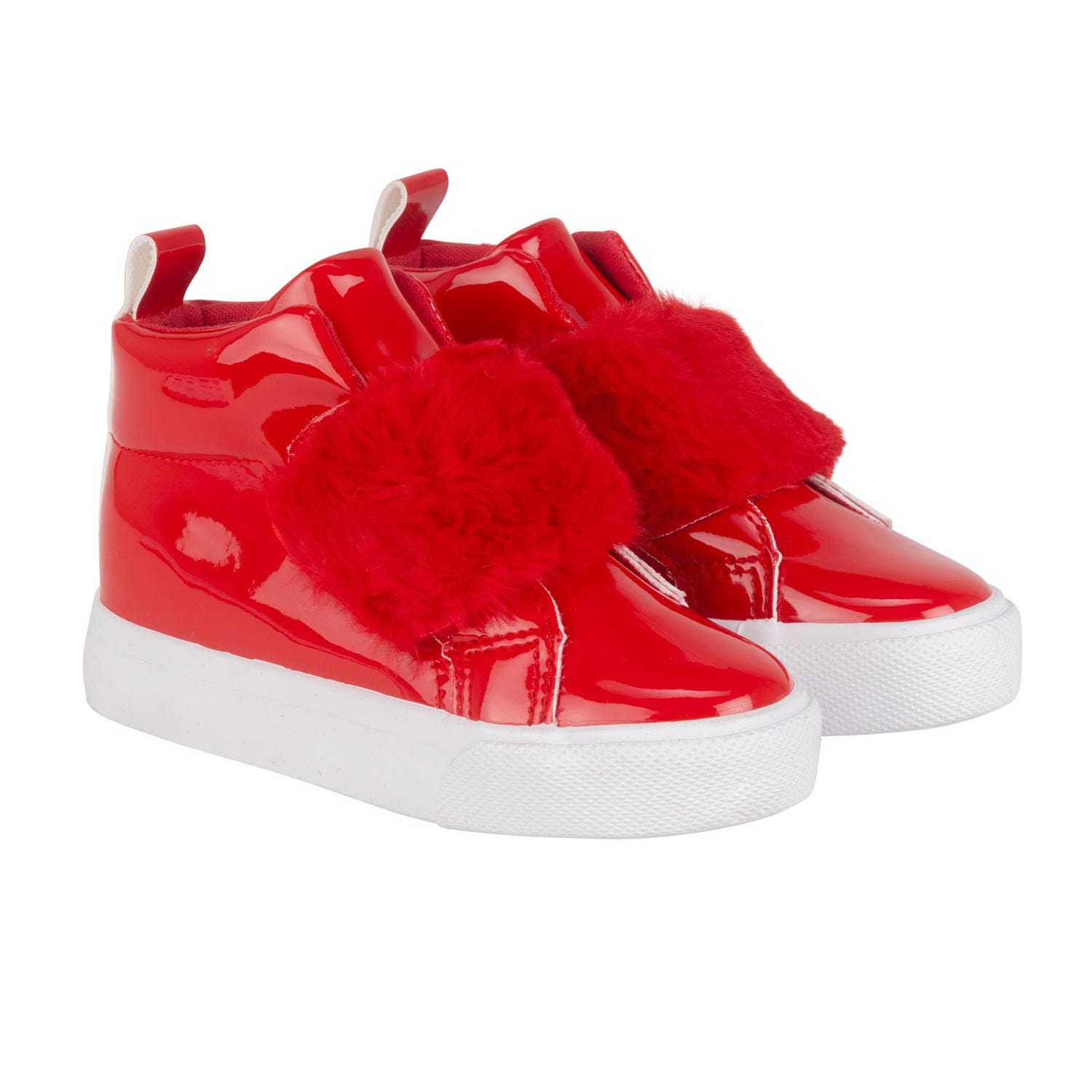 LITTLE A - Festive Heart Furever Faux Fur Strap High Top - Red