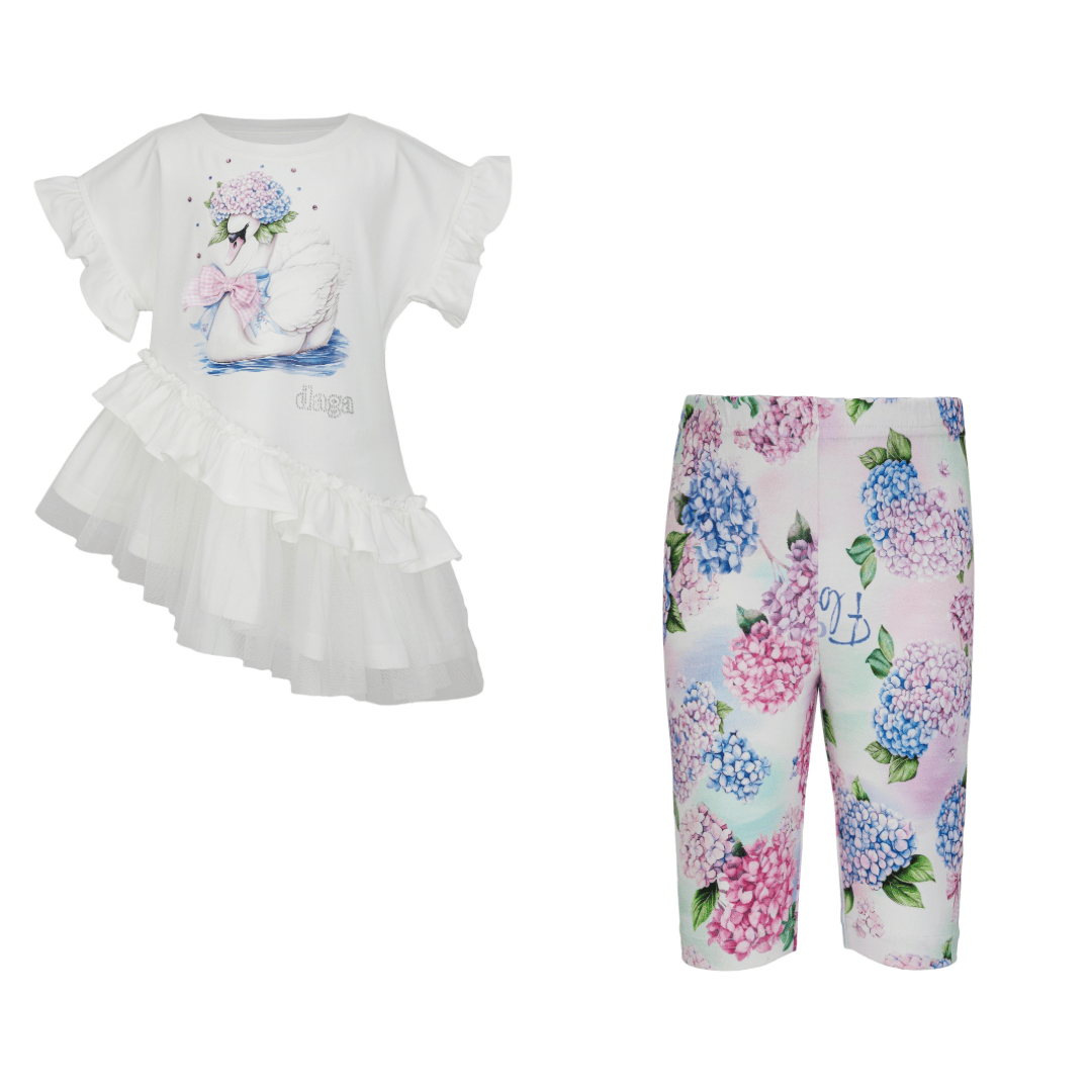 Daga - Pastel Bloom Swan Leggings Set - White