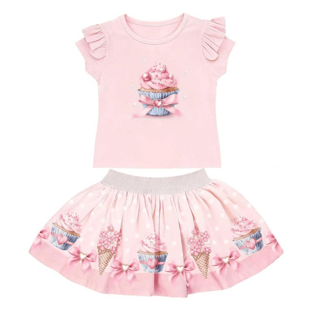 Giorgio Bambini - Cupcake Skirt Set & Hairbow - Pink