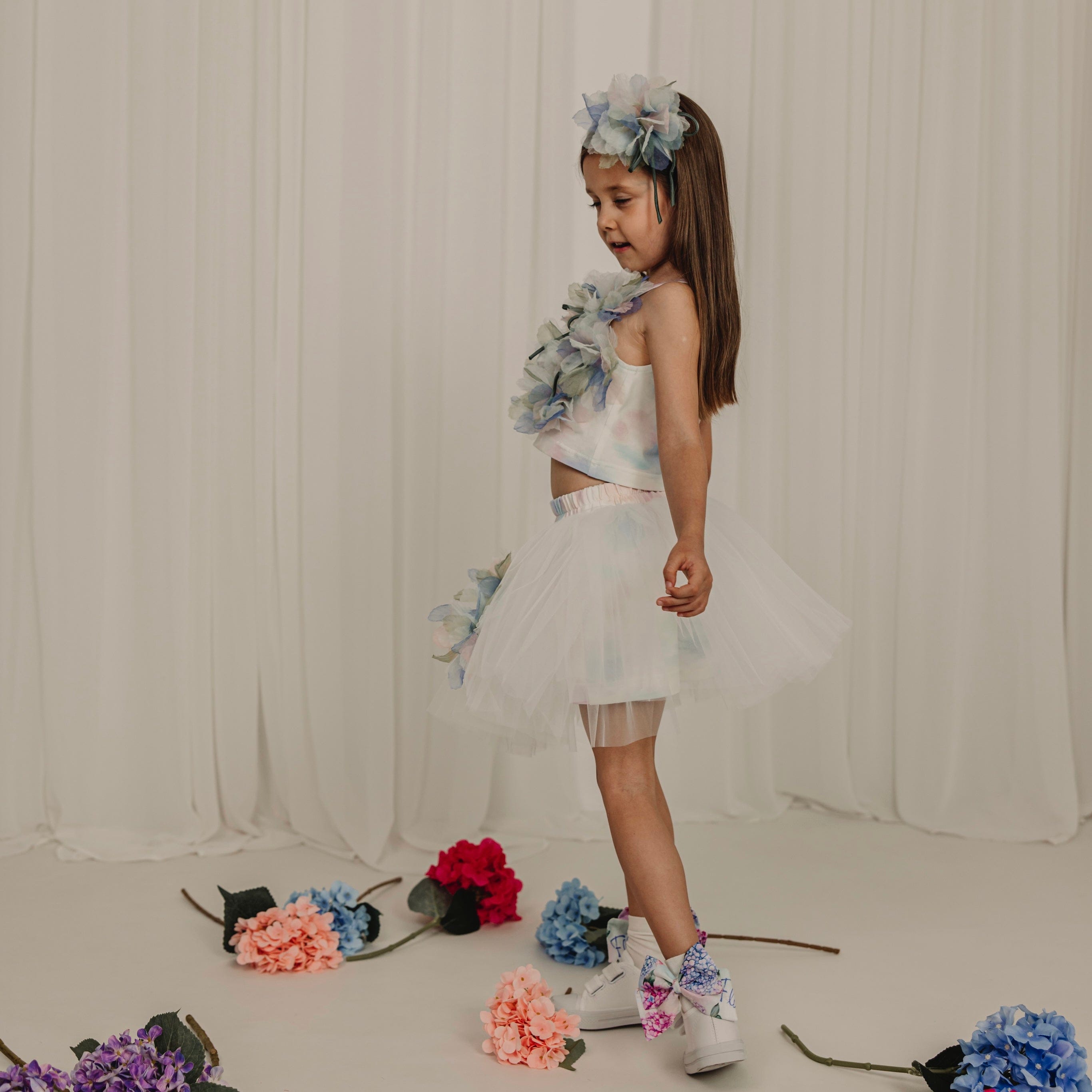 Daga - Pastel Bloom Embellished Tutu Skirt Set - White