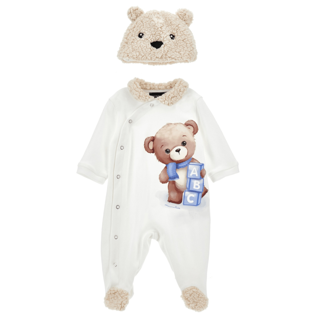 MONNALISA - Teddy  Babygrow Two Piece Set  - Cream