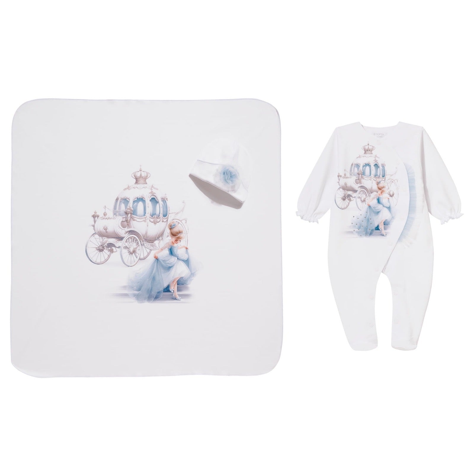 SOFIJA - Arabella Babygrow / Swaddle Blanket & Hat Set - Blue