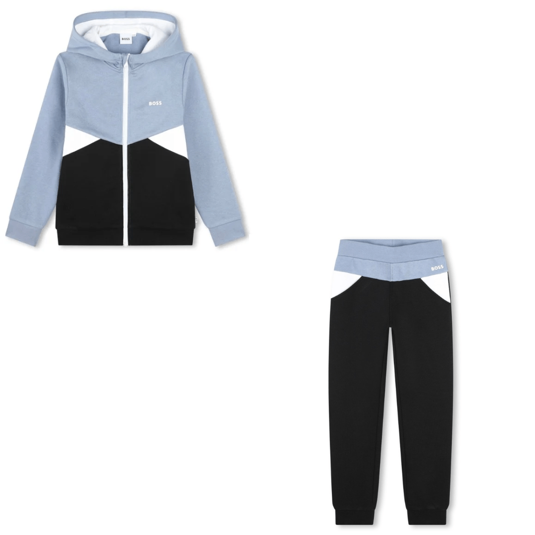 BOSS - Zip Hoodie Colour Block Tracksuit  -  Blue