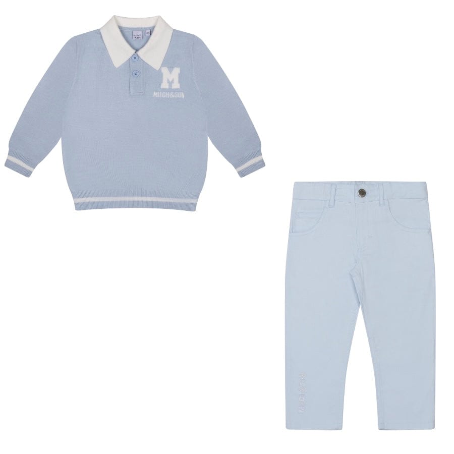 MITCH & SON - Andre & Arden Knitted Polo Top & Trouser Set - Pale Blue