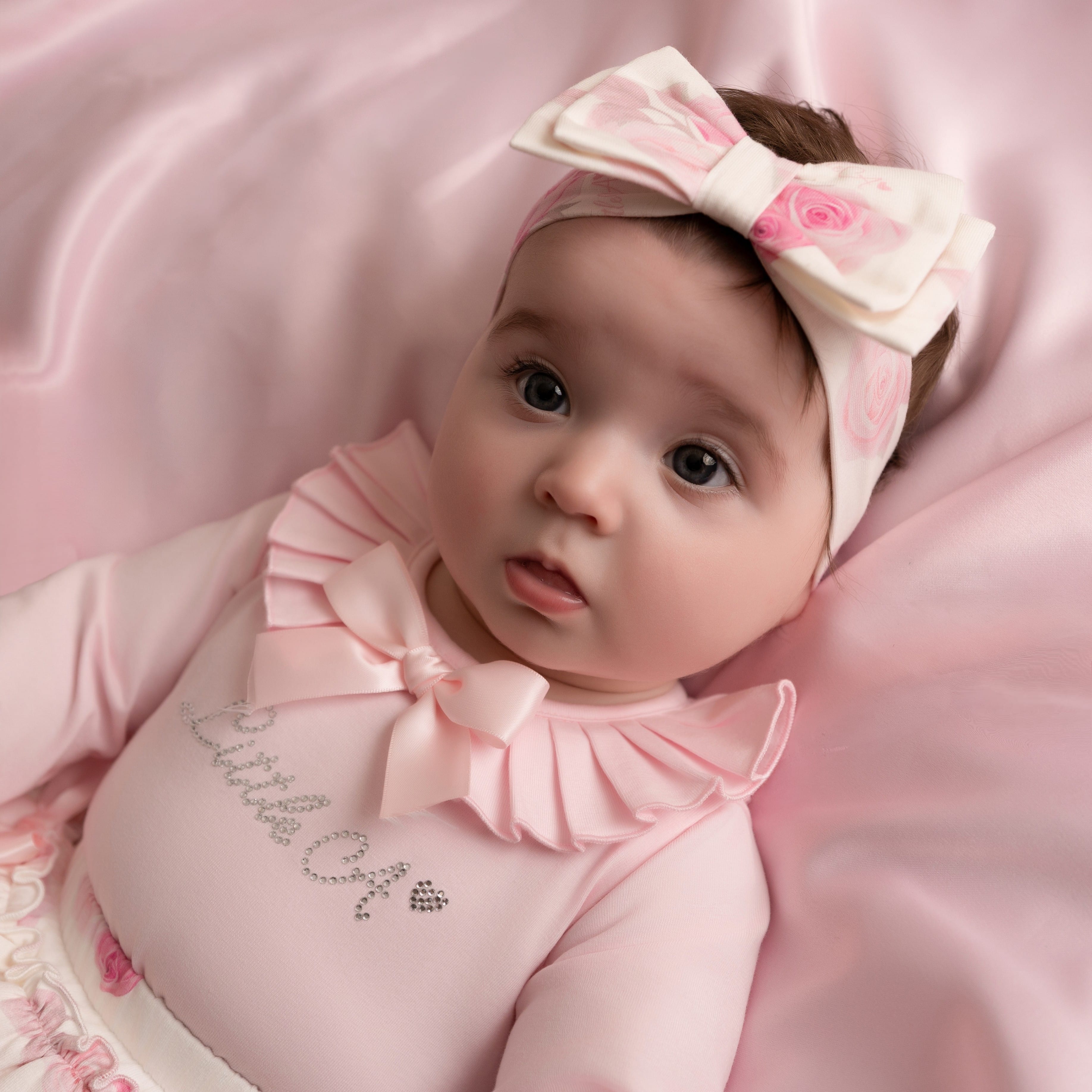 LITTLE A - Little Bloom Dana Rose Print Bow Headband - Snow White