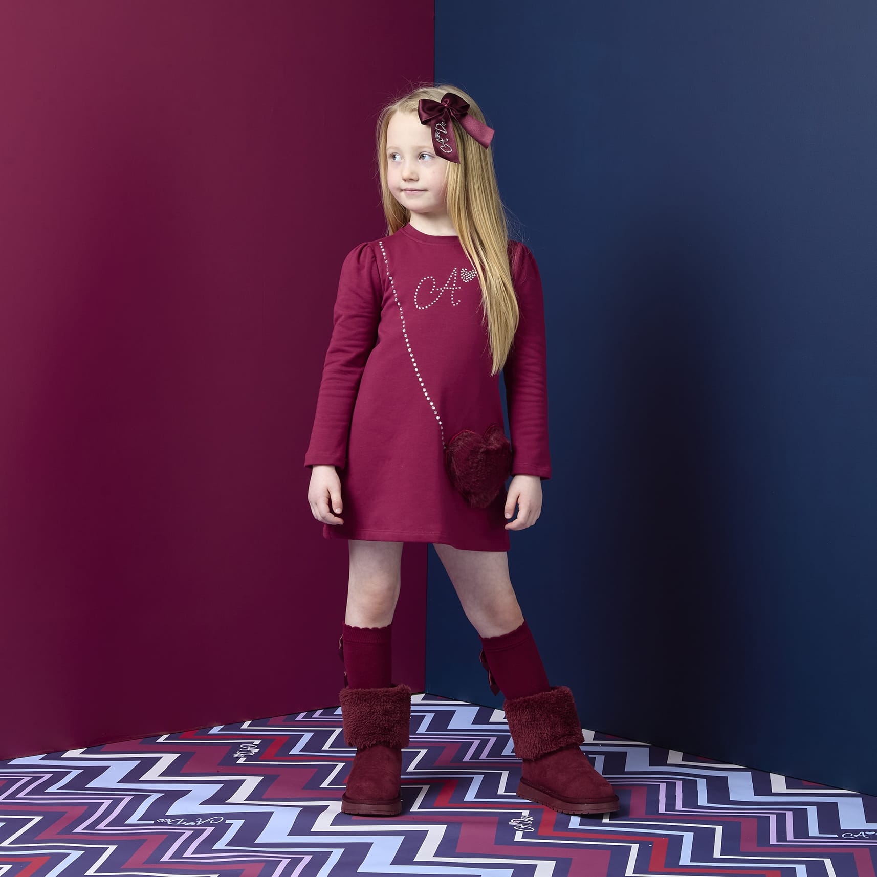 A DEE - Chevron Charm Alyssa Handbag Dress - Deep Cherry