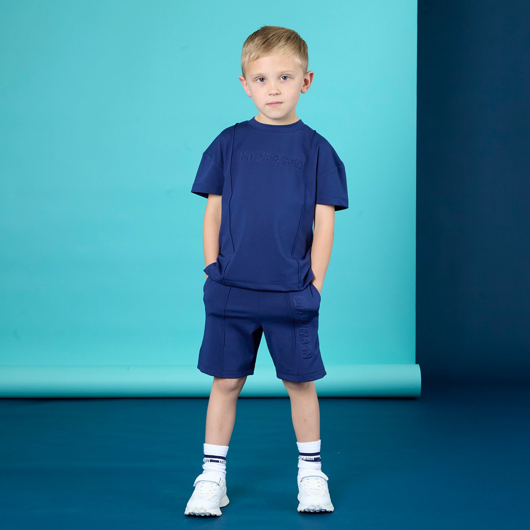 MITCH & SON - Harper JNR Drop Shoulder Pin Tuck Short Set - Blue Navy