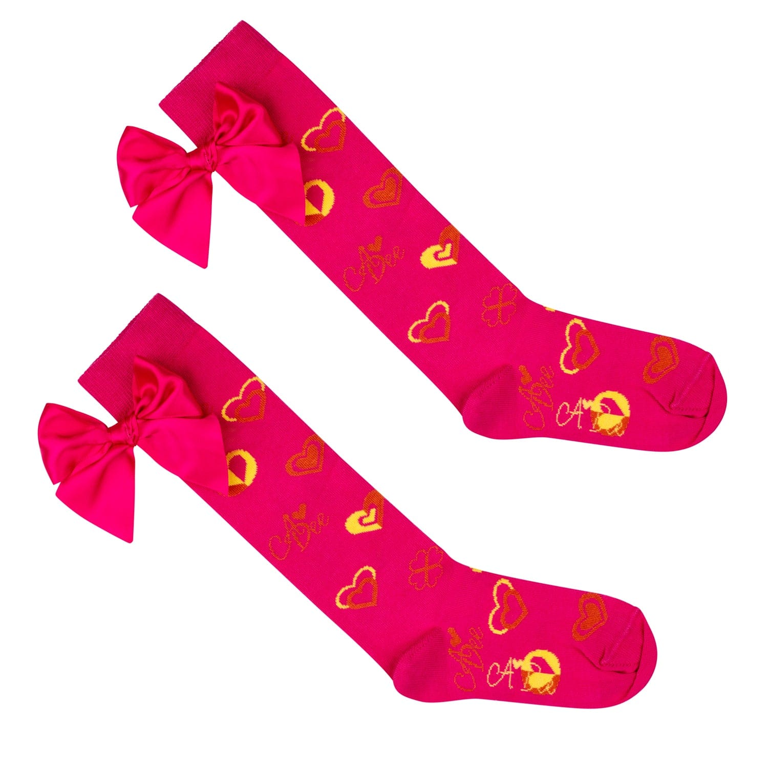 A DEE - Mairi Bold Hearts Colour Block Knee High Socks  - Hot Pink