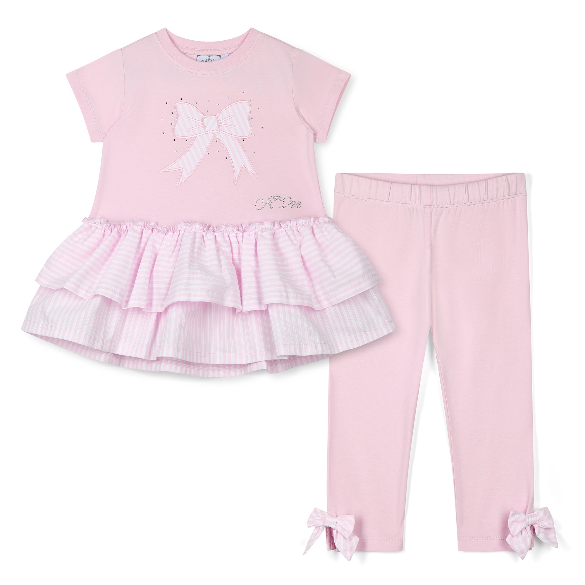 A DEE - Cecelia Heavenly Hydrangea Seersucker Frill Legging Set - Pink Blossom