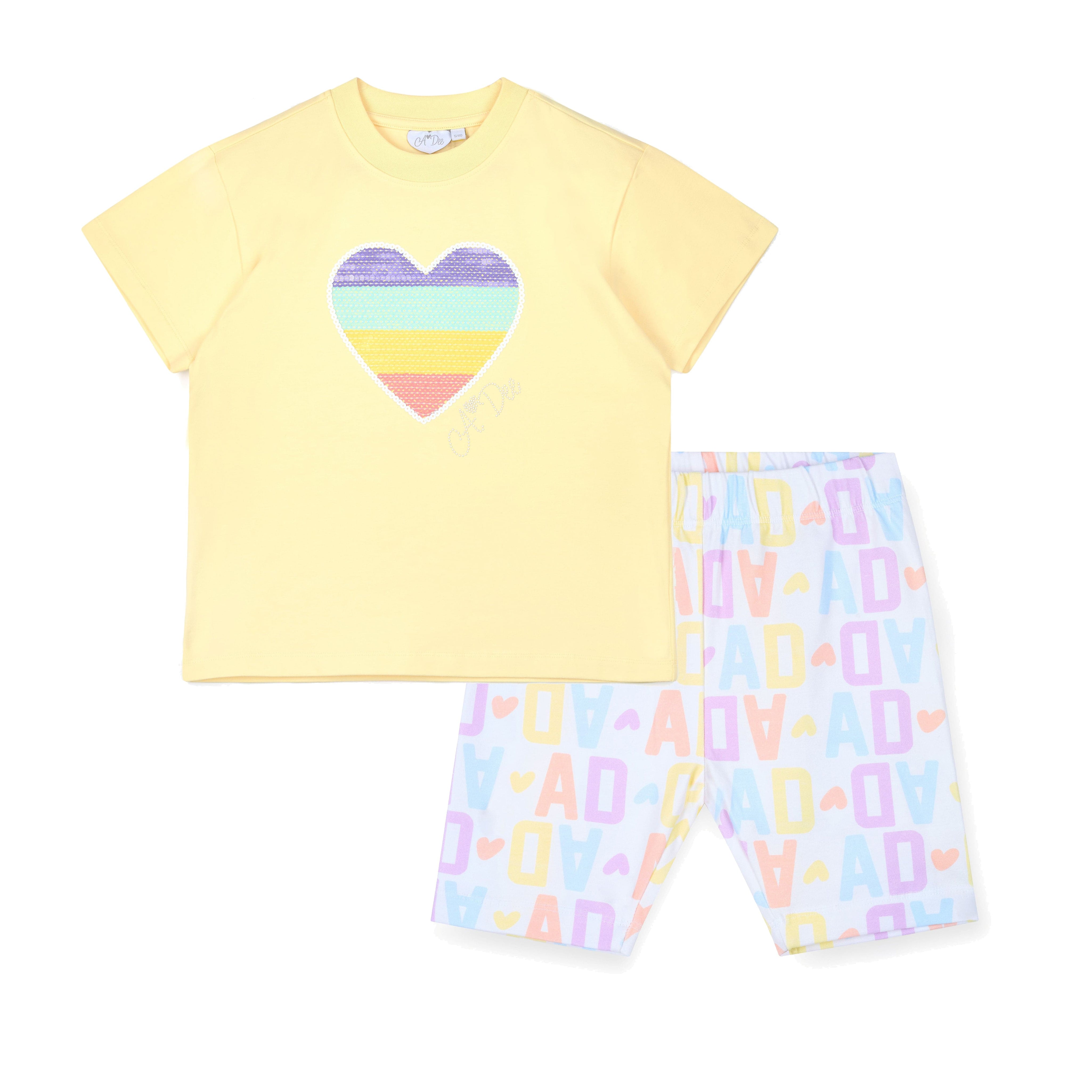 A DEE - Saz Signature Summer Initial Print Cycling Short Set - Lemon