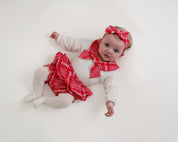 LITTLE A - Little Bows Katy Check Jam Pant Set - Vibrant Red