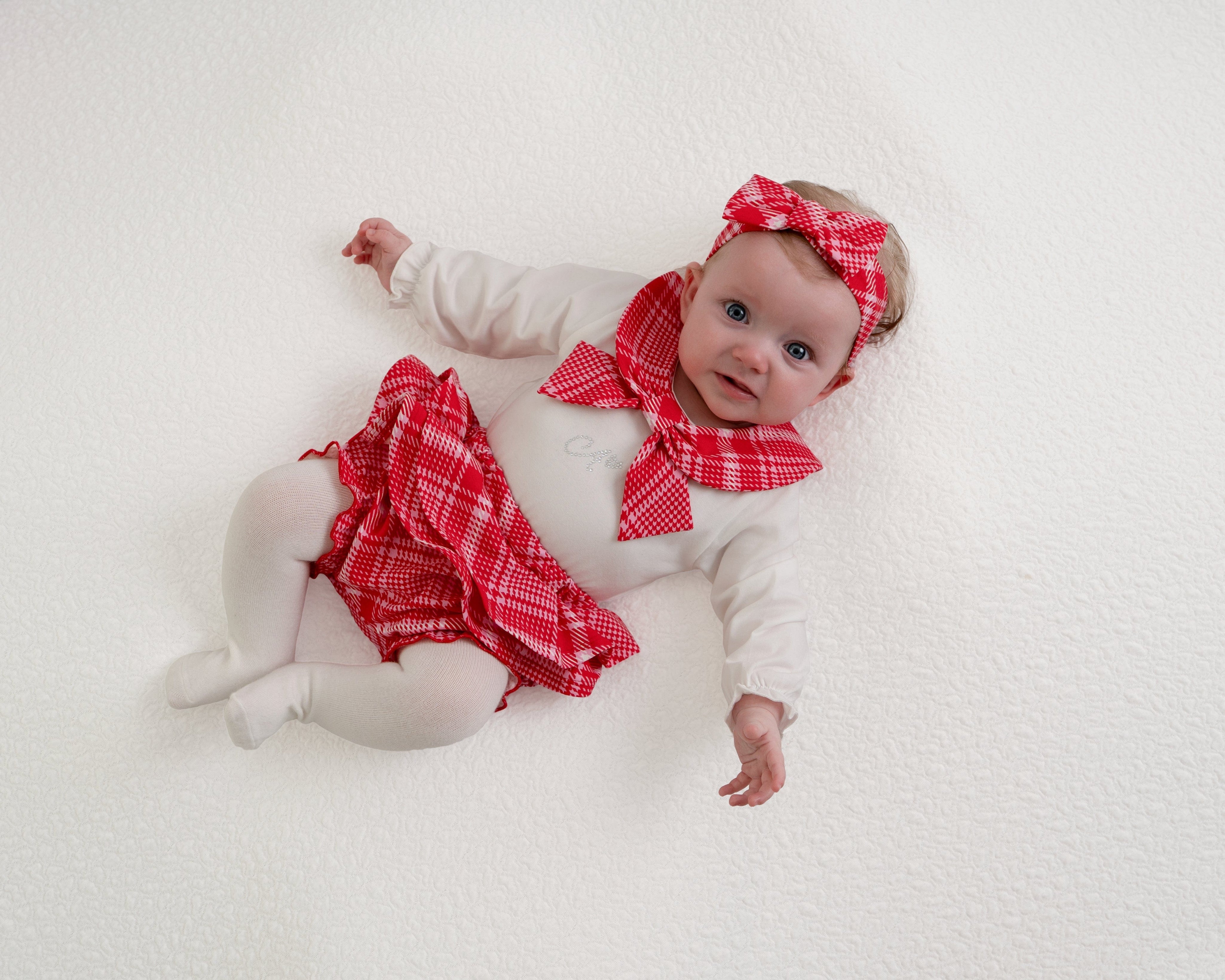 LITTLE A - Little Bows Katy Check Jam Pant Set - Vibrant Red