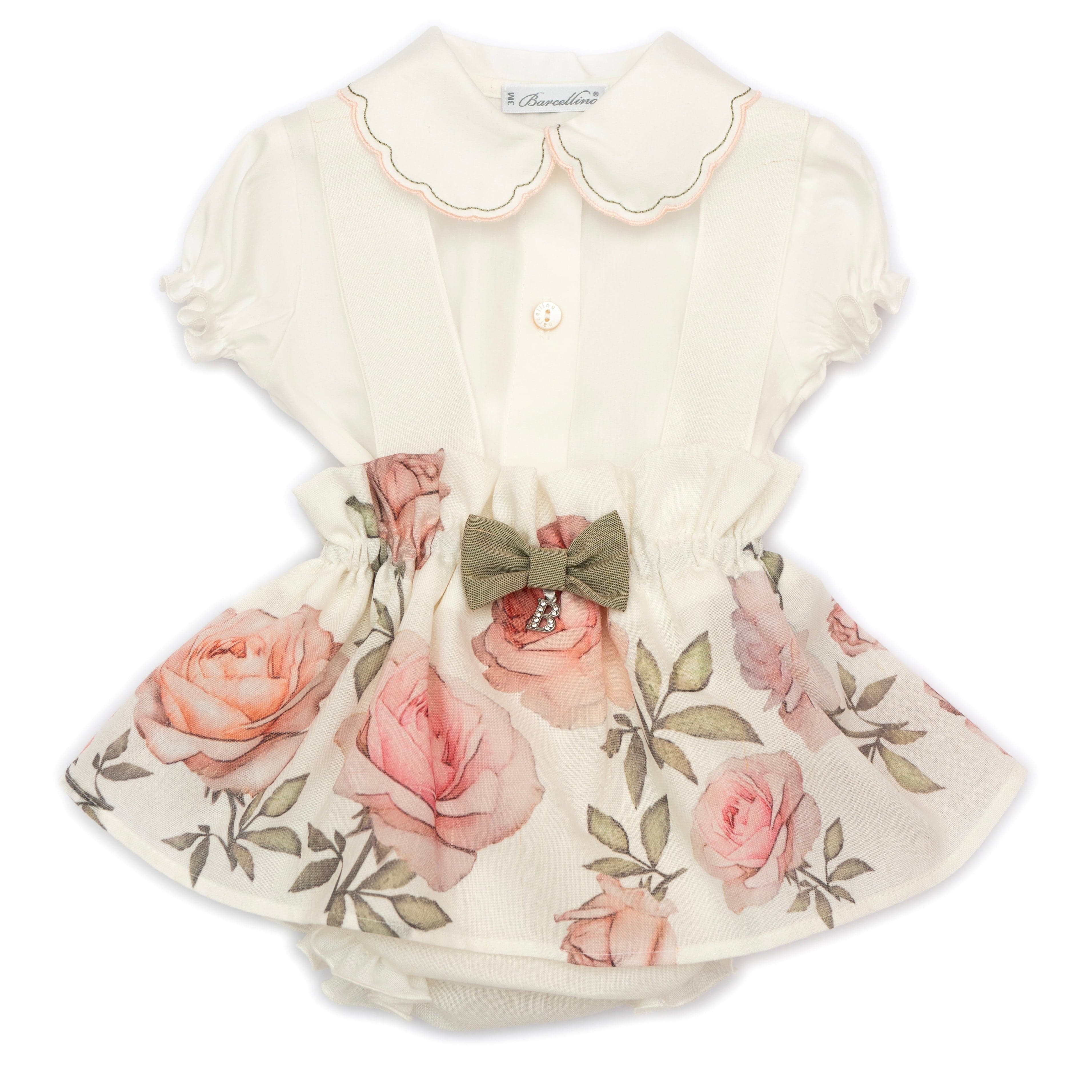 BARCELLINO - Rose Pinafore Romper - Latte