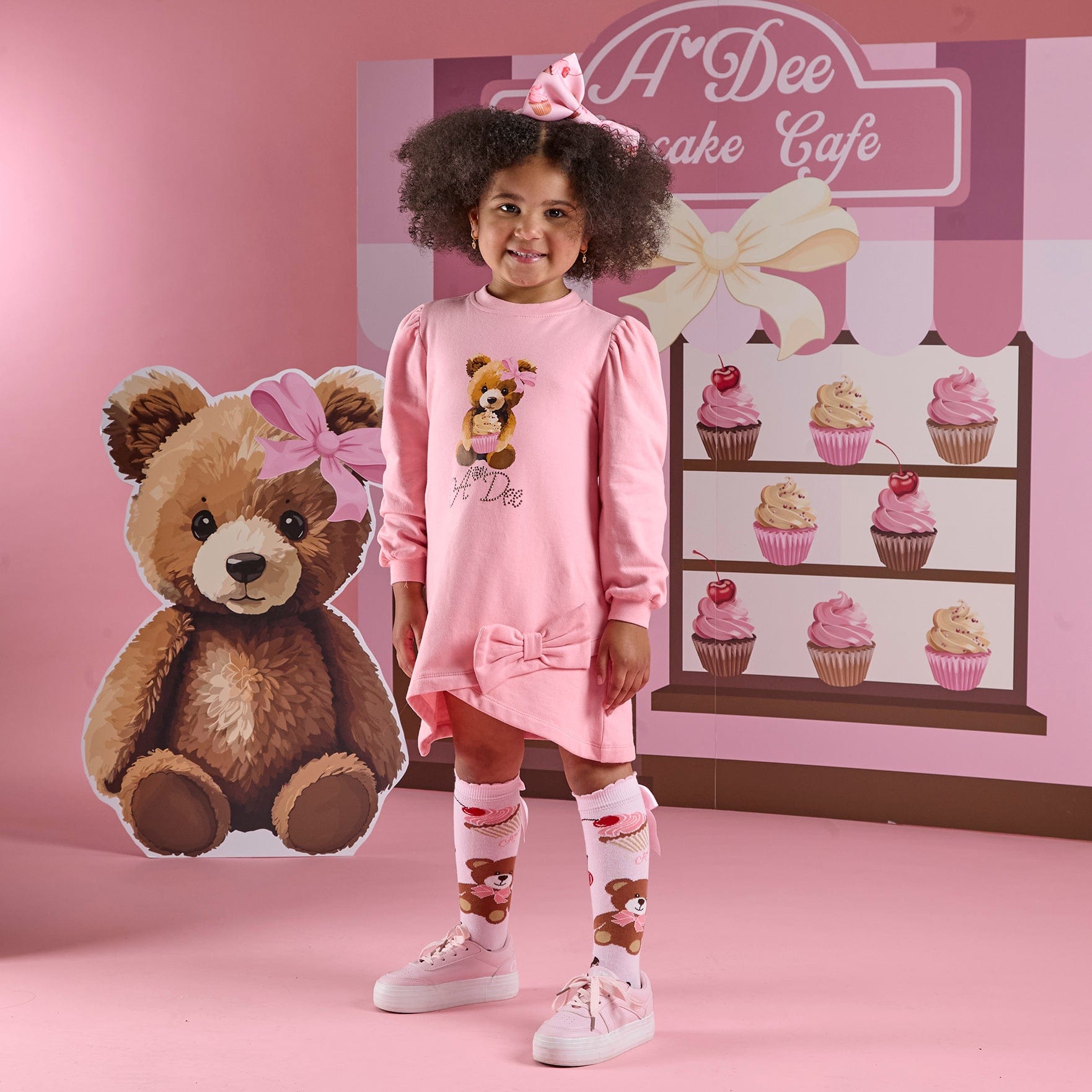 A DEE - Teddy Bear Bakery Michelle Sweat Dress With Bow - Rose Pink