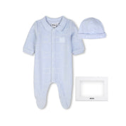 BOSS - Velour Babygrow & Hat Set -  Blue