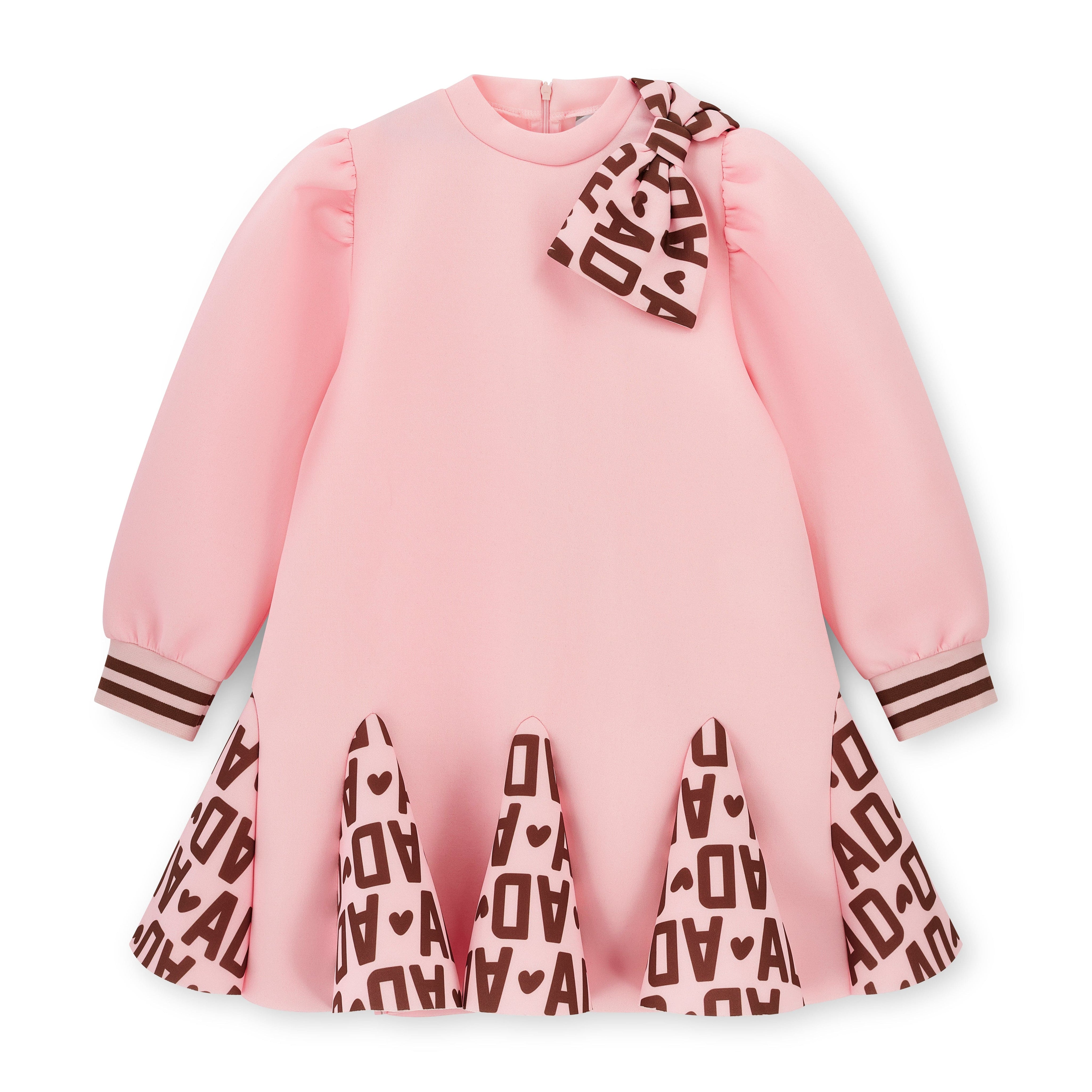 A DEE - Initial Icon Maisie Initial Print Bow Dress - Pink Fairy