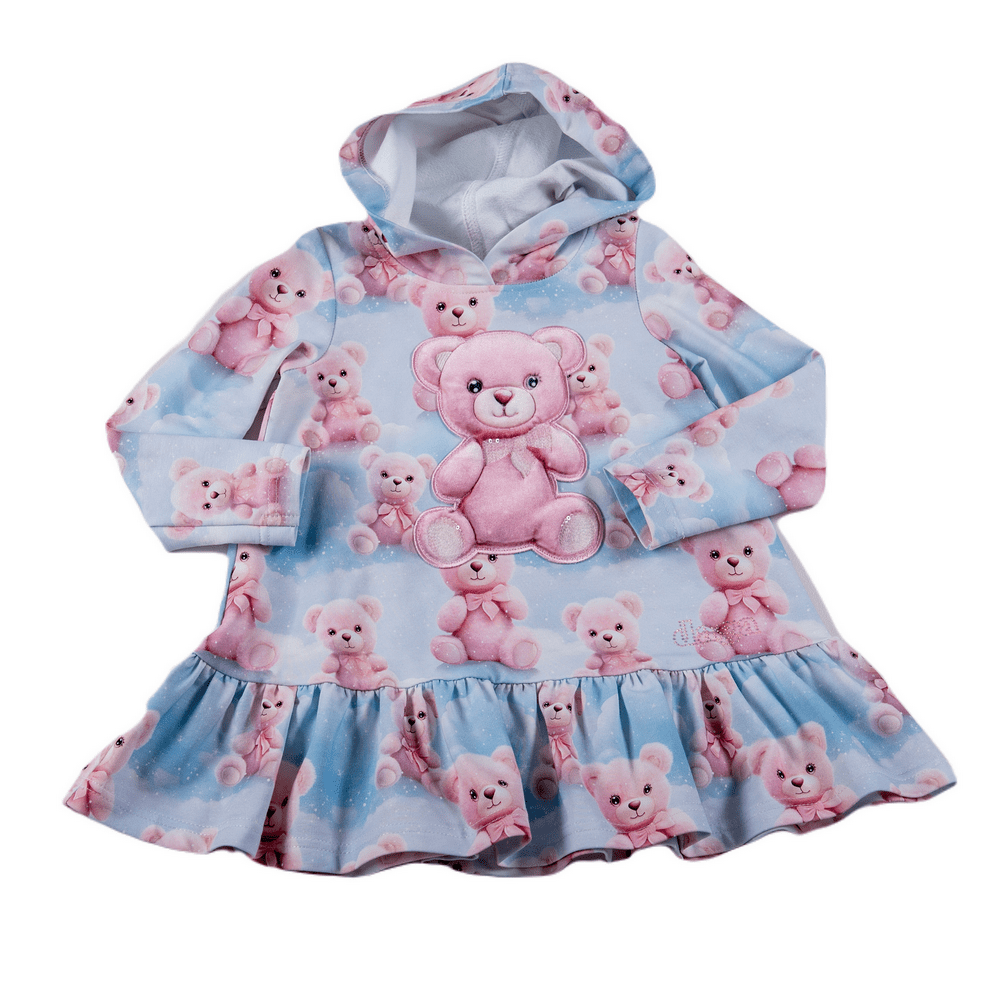 Daga - Teddy Bear Dream Print Hood Dress - Blue