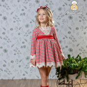 ABUELA TATA - Christmas Dogtooth Puffball Dress - Red