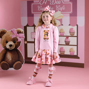 A DEE - Teddy Bear Bakery Meadow Bear Print Mix Dress - Pink Fairy