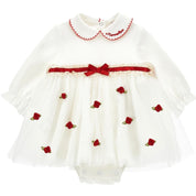 MONNALISA - Rose Bud & Lace Two Piece Romper Dress Set - Red