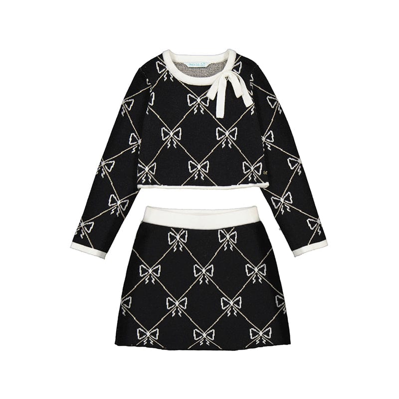 ABEL & LULA - Bow Pattern Knitted Skirt Set - Black