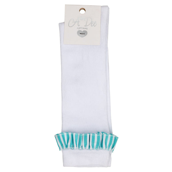 A DEE - Orlena Ocean Pearl Stripe Frill Knee High Socks - White